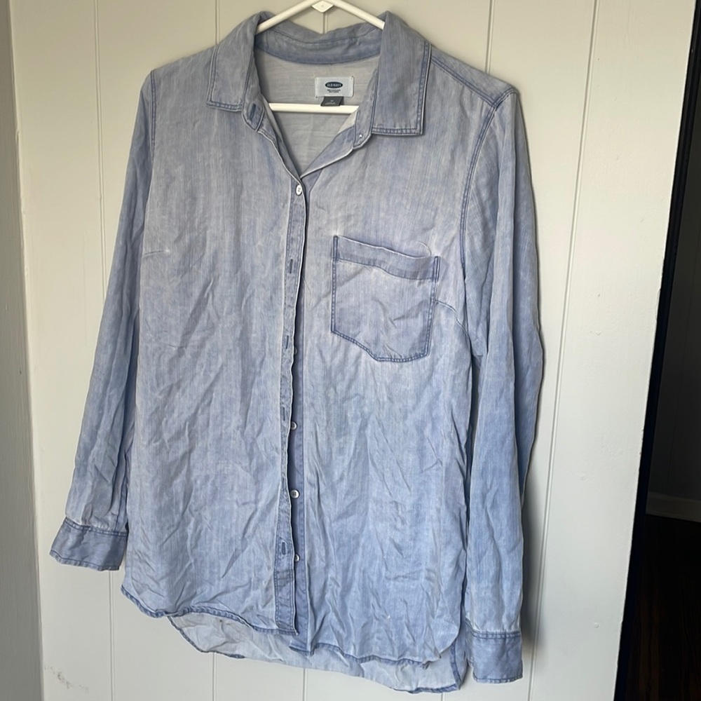 Light blue button down top